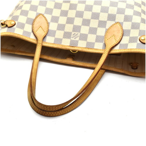 Louis Vuitton Neverfull Tote Bag Damier Azur White Canvas Leather - Picture 8 of 9